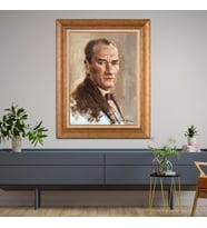Altın Varaklı Çerçeveli Paspartulu Atatürk Tablo DC1380 (Gold)