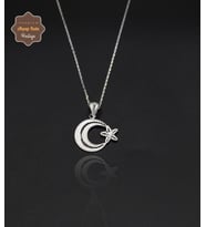 Ay Yıldız Orta Boy Model 925 Ayar Saf Gümüş Telkari Kadın Kolye 201024645