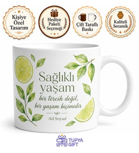 Fit Yaşam Savunucusu Yeşil Çay Detoks Suyu Ödem Atıcı Kupa Bardak Hediye