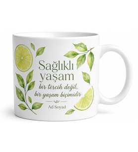 Fit Yaşam Savunucusu Yeşil Çay Detoks Suyu Ödem Atıcı Kupa Bardak Hediye