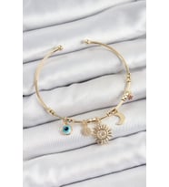 Pirinç Zirkon Taşlı Güneş Ay Nazar Model Gold Renk Charm Bileklik