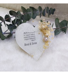 30 Adet Epoksi Kalp Kuru Çiçekli Nikah Şekeri-