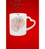 Modern Kadın Siluet 4 Baskılı Hediye Kalp Kupa Bardak Porselen Çay Kahve Fincanı