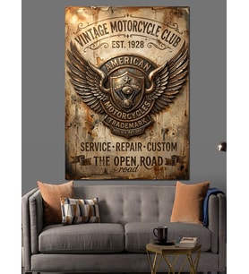 Vintage Motosiklet Kulübü Amblemi Posteri Dekoratif Kanvas - Mdf Ahşap Tablo