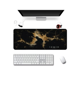 SonicTouch Klavye Mousepad 40x90cm Dikişsiz Pürüzsüz Sıvı Geçirmez Kaymaz Taban izmir Gece Haritası