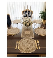 Fransız Dantelli Runner Ve Supla Takımı (1 Runner, 6 Supla) Kahve