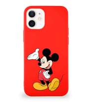 Apple iPhone 12 Mini Soft Premier Kapak Mickey Mouse-C Tasarımlı Silikon Kılıf - Kırmızı (Şeffaf)