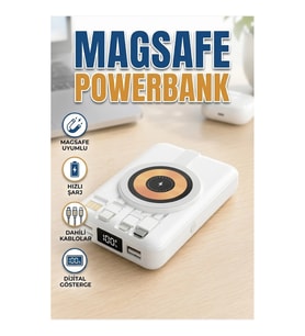 MagSafe Uyumlu Manyetik Kablosuz Şarjlı Powerbank LCD Ekranlı Taşınabilir Batarya