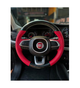 Fiat Egea Araca Özel Direksiyon Kılıfı (5D KRİSTAL KARBON KIRMIZI DERİ)