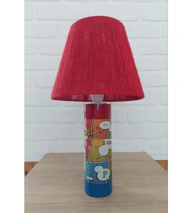 RETRO POP ART AHŞAP AYAKLI ABAJUR (Kırmızı)