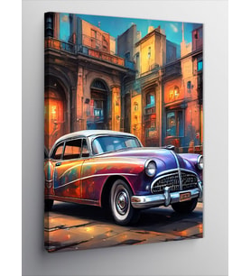 Kanvas Tablo Klasik Araba Ve Retro Şehir