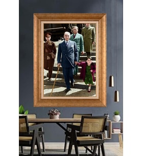Altın Varaklı Çerçeveli Paspartulu Atatürk Tablo DC1341 (Gold)