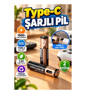 Type-C Şarjlı AAA Lityum Pil 1.5V – 1000+ Şarj Döngülü Hızlı Şarj Özellikli