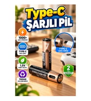 Type-C Şarjlı AAA Lityum Pil 1.5V – 1000+ Şarj Döngülü Hızlı Şarj Özellikli