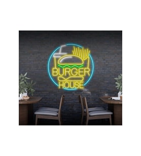 BURGER HOUSE Yazılı ve Şekilli Neon Tabela