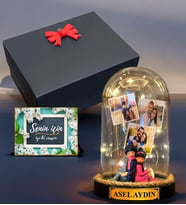 Hediye Kutusunda İsimli ve Fotoğraflı Led Işıklı Fanus, Size Özel Hediye (Model 8)