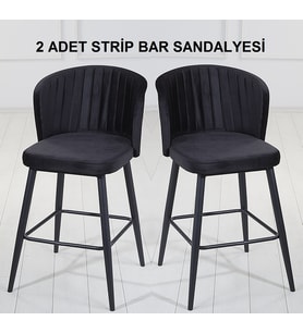 2 ADET STRİP ADA MUTFAK VE BAR SANDALYESİ - BAR TABURESİ - SİLİNEBİLİR BABYFACE KUMAŞ - METAL AYAK