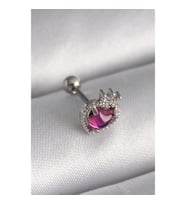 316L Çelik Gümüş Renk Pembe Mineli Kalp Zirkon Taş Detaylı Taç Tragus Piercing - TJ-PR1263 TG-V 7560