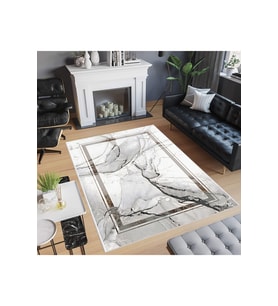 Rovigo Home Dijital Baskı Yıkanabilir Kaymaz Taban Salon Halısı RVG0528 (Beyaz)