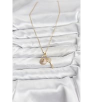Tegan 316L Çelik Zincir Gold Renk Kilit Anahtar Model Zirkon Taşlı Kadın Kolye TG27BKO10881 (Çok Renkli)