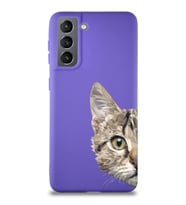 Samsung Galaxy S21 Soft Premier Kapak Catface Tasarımlı Silikon Kılıf - Mor (Şeffaf)