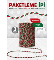Paketleme ipi / Bağlama İpi /3 Renkli İp  Kırmızı Beyaz Yeşil Renk 200 mt-KP084 (Renksiz)