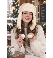 Mavimsi Home Kürklü Kulaklıklı Peluş Şapka,bere (Krem)