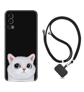 General Mobile Gm 23 Kılıf Resimli Boyun Askılı İpli Desenli Silikon Series White Cat 1835
