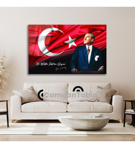 Atatürk ve Bayrak Cam Tablo
