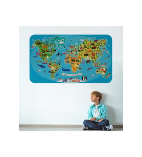 Eğitici Dünya Haritası Dünya Atlası Çocuk Ve Bebek Odası Duvar Sticker-3788-85x130