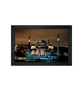 Ayasofya ve Gece Motifli Kanvas Tablo 80 x 110 cm Siyah Çerçeve