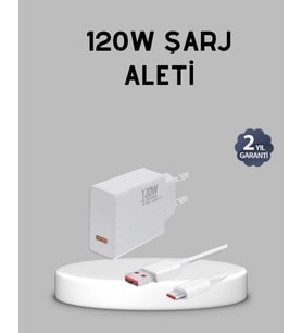 120W Süper Hızlı Şarj Adaptörü – Type-C Kablo Dahil, Yüksek Voltaj Korumalı