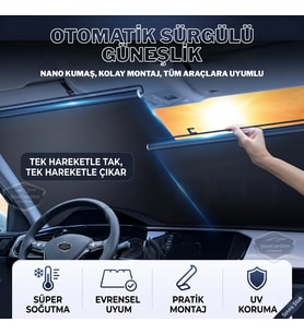 Oto Katlanır Stor Perde Güneşlik Ön Arka Cam Gölgelik Otomatik Sürgülü Güneş Koruyucu Araba Suv 2 Ad