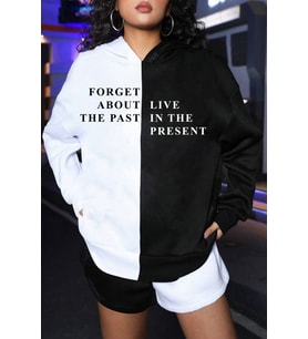 Siyah Beyaz Renk Baskılı Oversize Sweatshirt