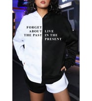 Siyah Beyaz Renk Baskılı Oversize Sweatshirt