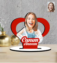 Anneler Günü Hediyesi Kalp  Tasarımlı Karikatür   Mdf  Biblo (Çok Renkli)