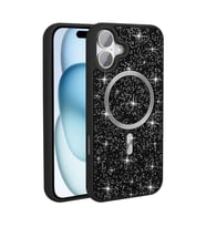 iPhone 17 Kılıf Pırlanta Tasarımlı M-safe Şarj Özellikli Mozaik Silikon Kılıf (Siyah)