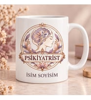 Psikiyatrist Kupa Bardak Çiçekli Zihin ve Yüz Profili Desenli
