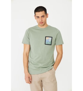 Yeşil Bisiklet Yaka Baskı Detaylı Erkek T-Shirt