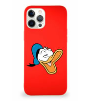 Apple iPhone 12 Pro Max Soft Premier Kapak Donald Duck-E Tasarımlı Silikon Kılıf - Kırmızı (Şeffaf)