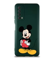 Huawei P Smart 2021 Soft Premier Kapak Mickey Mouse-E Tasarımlı Silikon Kılıf - Yeşil (Şeffaf)