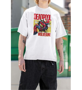 Marvel Wolverine x Deadpool Baskılı Unisex Tişört, Oversize Film Tişört