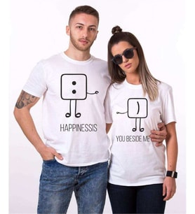 Tshirthane Mutluluk Benim Yanımda Sevgili Kombinleri Tshirt Kombini (Tek Ürün Fiyatıdır.)