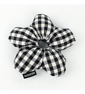 Woodycord El Yapımı Pötikare Desenli Scrunchies Toka - Siyah Beyaz