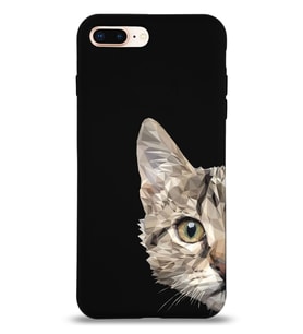 Apple iPhone 8 Plus Uyumlu Lansman Kılıf Catface Tasarımlı İçi Kadife Kapak-Siyah (Şeffaf)