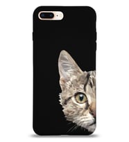 Apple iPhone 8 Plus Uyumlu Lansman Kılıf Catface Tasarımlı İçi Kadife Kapak-Siyah (Şeffaf)