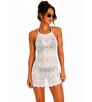 Ajurlu Sırt Dekolteli Transparan Beachwear - Mini Plaj Elbisesi
