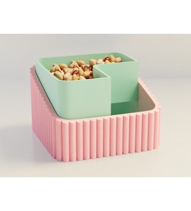 3D Baskı Fıstık Kasesi - Çift Hazneli Kabuk Ayırıcı Sunum Kasesi - Pembe Mint