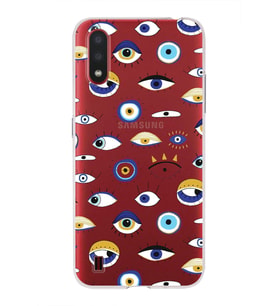 PrintiFy Samsung Galaxy A01 ile Uyumlu 1mm Slim Fit Nazar Boncuğu 2 Baskılı Şeffaf  Kılıf