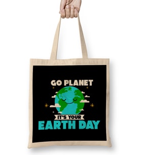 Cute Go Planet It's Your Earth Day Funny Pun Bez Çanta Uzun Saplı